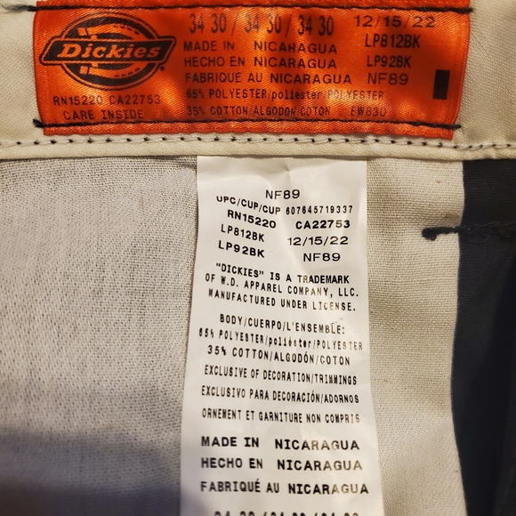 Dickies Industrial Flat Front Pants | Black | Size: 34 / 30 | NWT | RRR Apparel - Picture 3 of 5